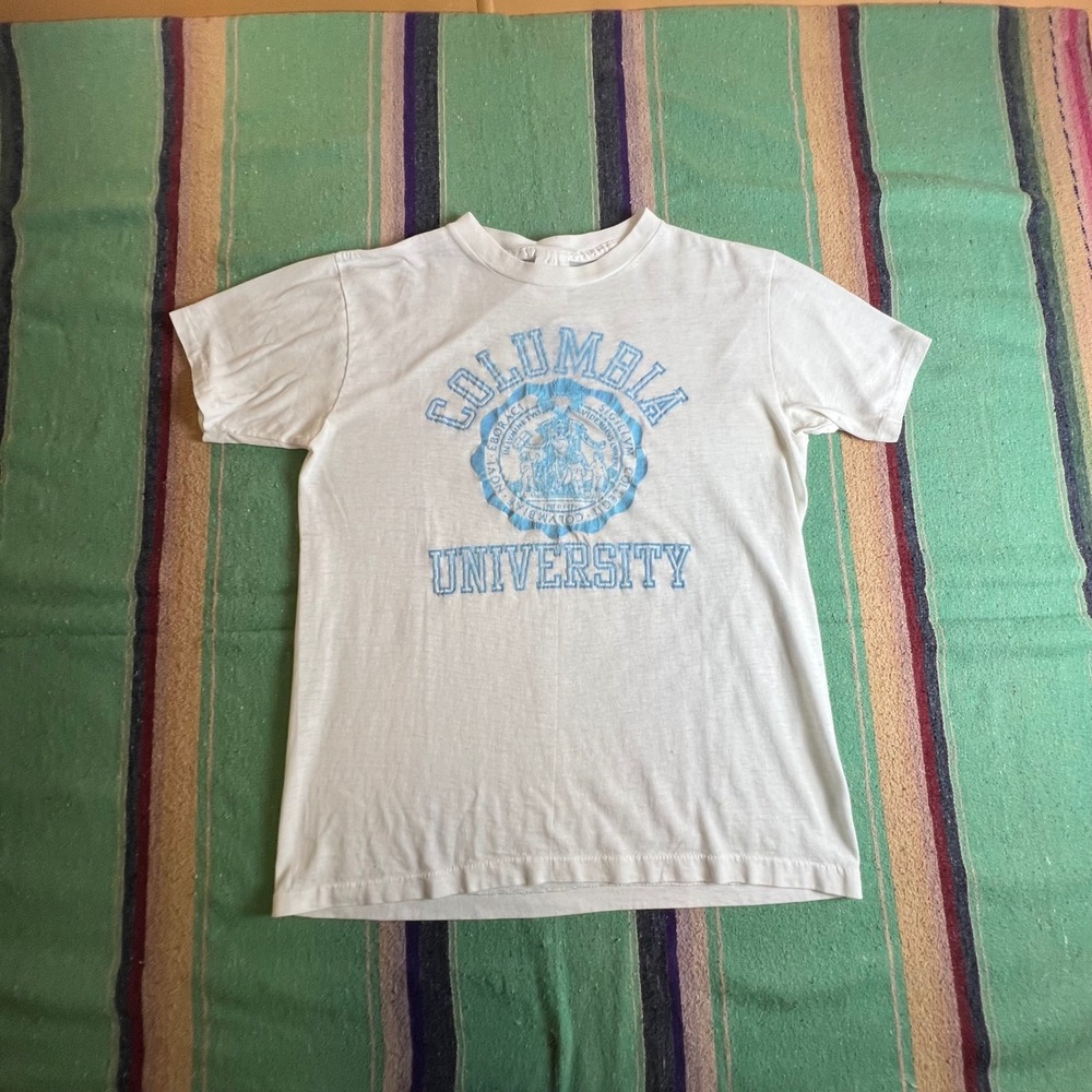 Jostens Columbia University T-Shirt Mens Small White Vintage 50/50 Single Stitch
